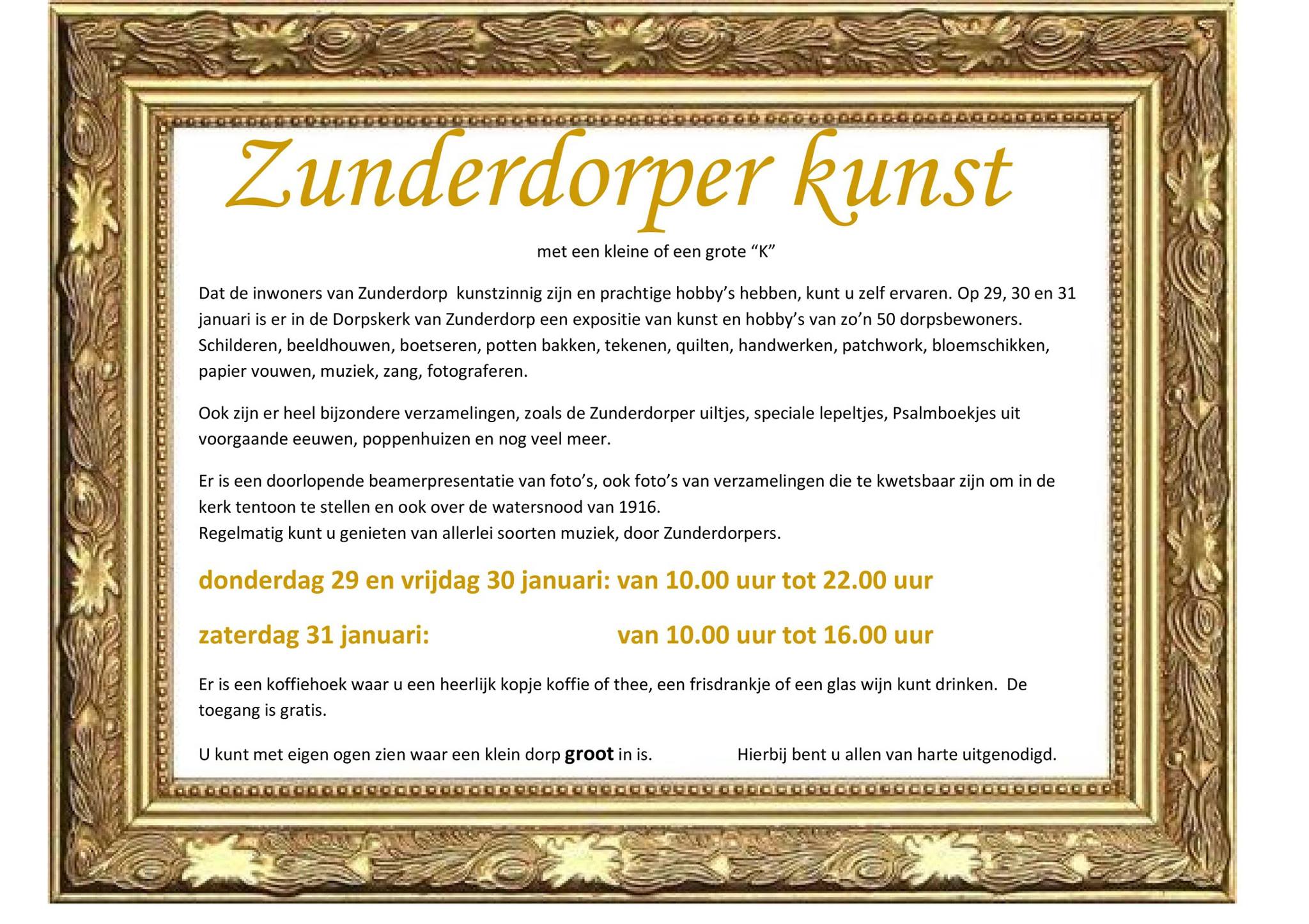 Aankondiging Kunst in Zunderdorp (klik voor vergroting)